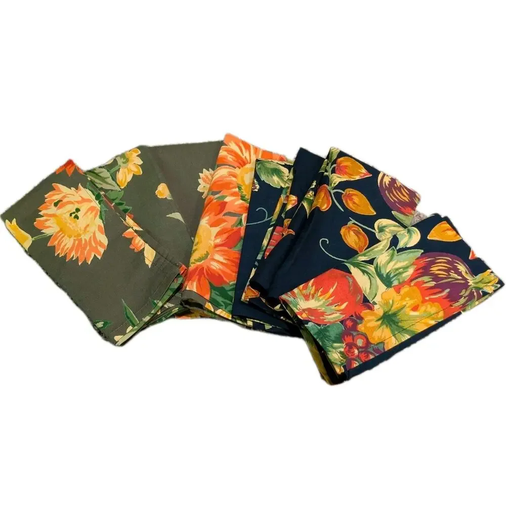 April Cornell Napkins Floral Green Black Cotton Square Lot 15x15